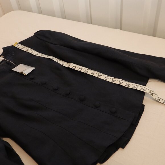 Badgley Mischka Womens Linen Navy Blazer Jacket Peplum Back Buttons Size 12 NWT - Picture 10 of 11